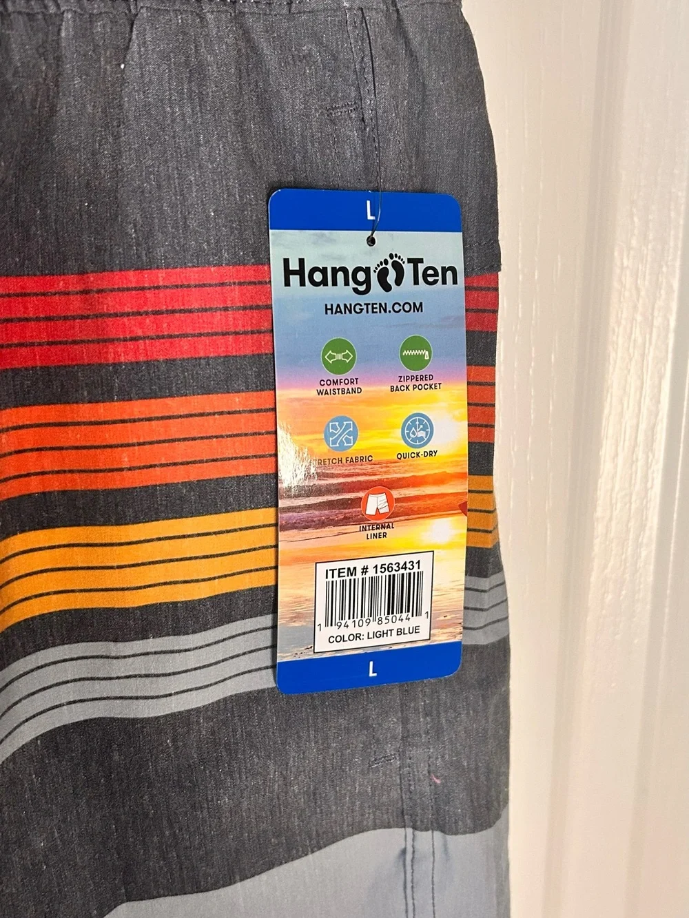Hang Ten Mens Swim Trunks L Gray Board Shorts Beach Surf Pockets Lightweight NWT